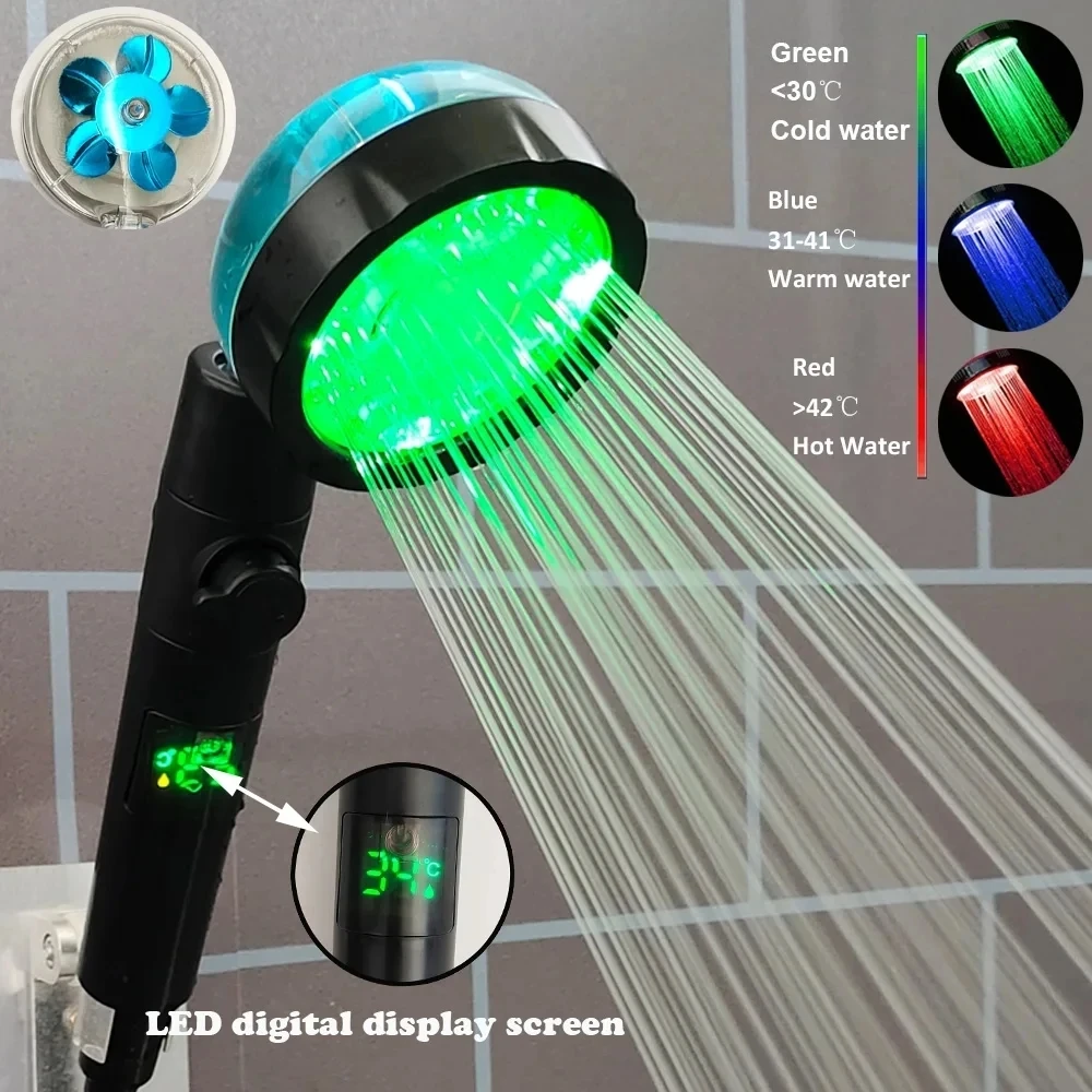 Digital Temperature Display High Pressure Shower Head 3/7 Colors Changes Temperature Sensor LED Fan Rainfall Bathroom Showerhead
Digital Temperature Display High Pressure Shower Head 3/7 Colors Changes Temperature Sensor LED Fan Rainfall Bathroom Showerhead