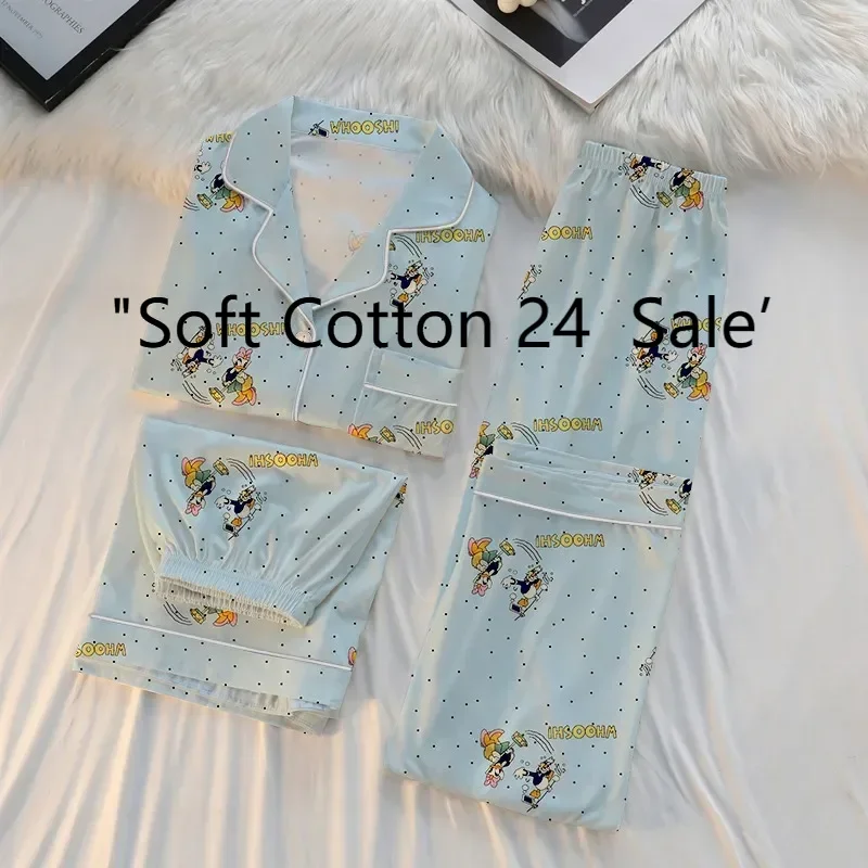 New pajamas female Donald Duck, cartoon short-sleeved shorts and trousers three-piece set, Disney Donald Duck loungewear
New pajamas female Donald Duck, cartoon short-sleeved shorts and trousers three-piece set, Disney Donald Duck loungewear