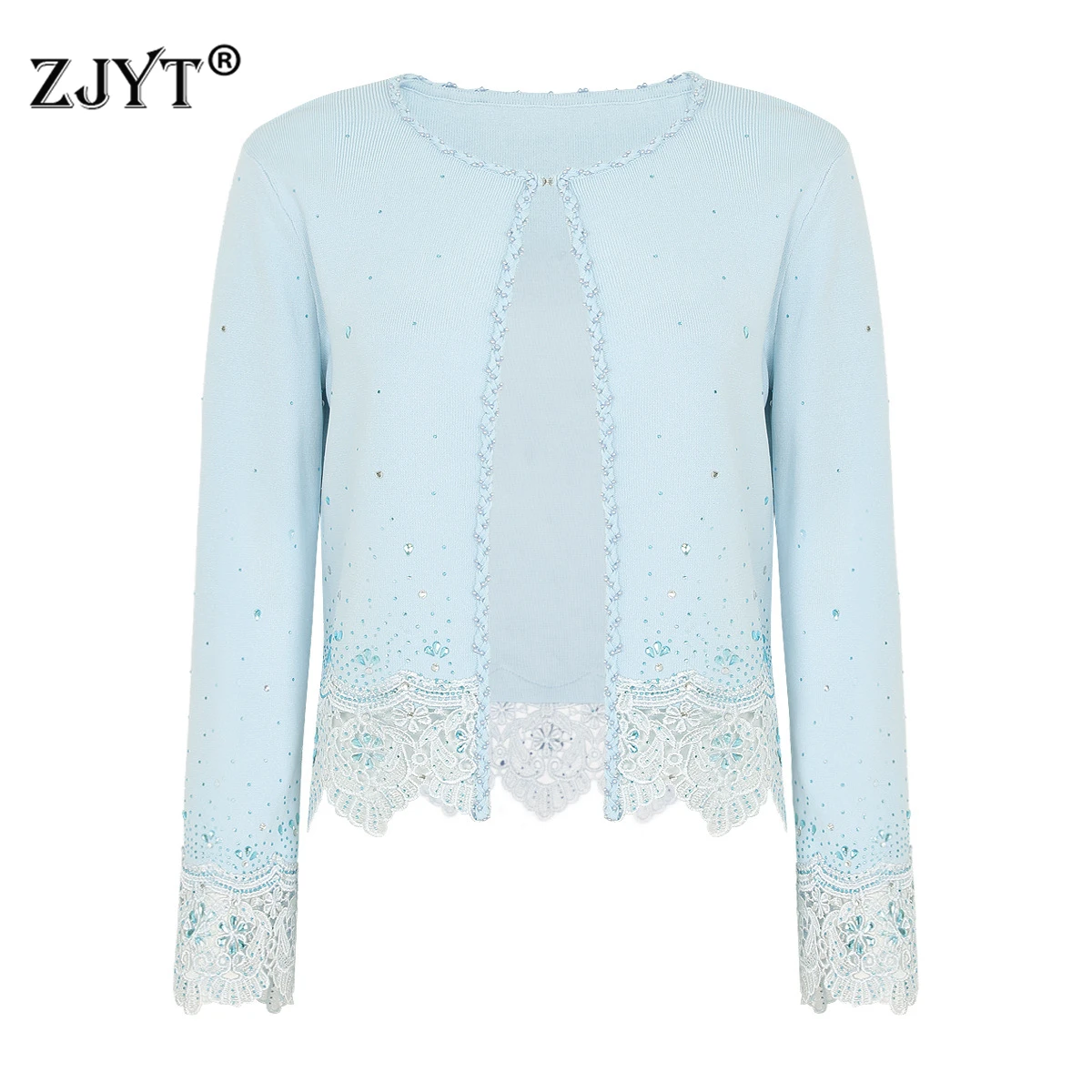 ZJYT Spring Summer Sweaters Cardigan Woman Long Sleeve Knitted Tops Fashion Beading Lace Patchwork Female Jersey Jumper Lady
ZJYT Spring Summer Sweaters Cardigan Woman Long Sleeve Knitted Tops Fashion Beading Lace Patchwork Female Jersey Jumper Lady