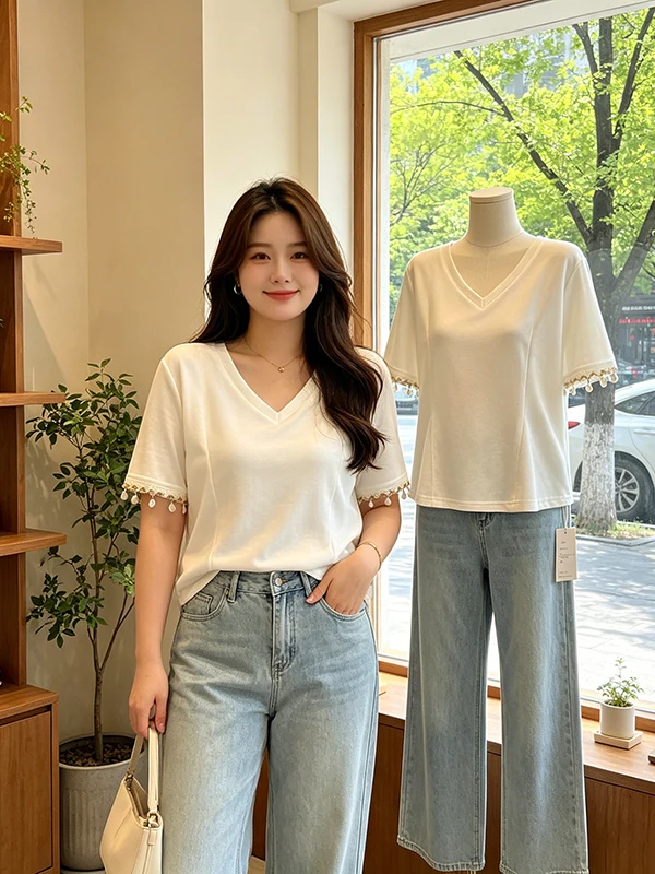 plus Size Women's V-Neck Knitted T-Shirt Summer Commute Versatile Slimming Waist-Cinching Korean Style Loose Fit Ladies Top
plus Size Women's V-Neck Knitted T-Shirt Summer Commute Versatile Slimming Waist-Cinching Korean Style Loose Fit Ladies Top