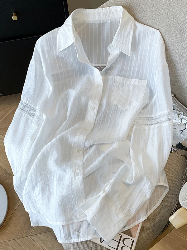 Lace Splicing Striped Sun Protection Shirt Coat Women Summer Loose Lazy Blue Shirt Long Sleeve Top Hollow out Breathable Poly...
Lace Splicing Striped Sun Protection Shirt Coat Women Summer Loose Lazy Blue Shirt Long Sleeve Top Hollow out Breathable Poly...