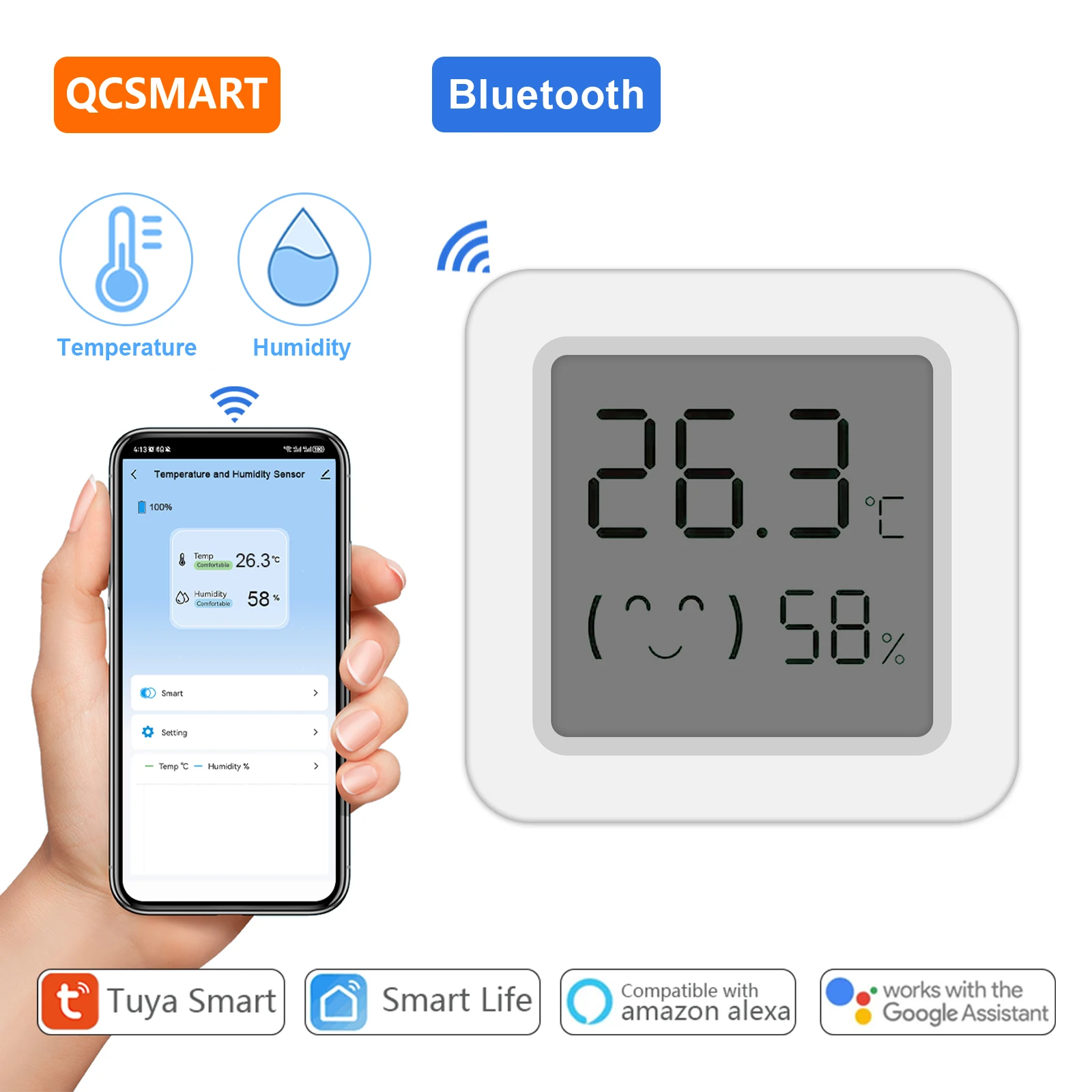 Датчик температуры и влажности QCSMART, Bluetooth ЖК-датчик Tuya Smart Life Scene, дистанционное управление, термометры, гигрометры
Датчик температуры и влажности QCSMART, Bluetooth ЖК-датчик Tuya Smart Life Scene, дистанционное управление, термометры, гигрометры