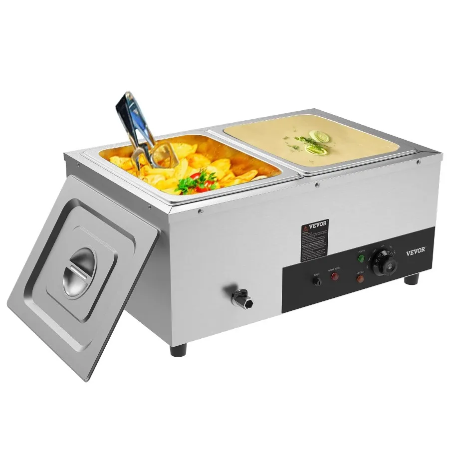 2-Pan Commercial Food Warmer 2 x 12QT Electric Steam Table 1500W Professional Countertop Stainless Steel Buffet Bain Marie wit
2-Pan Commercial Food Warmer 2 x 12QT Electric Steam Table 1500W Professional Countertop Stainless Steel Buffet Bain Marie wit