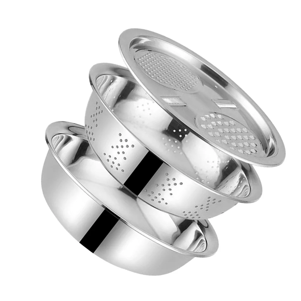 3pcs Stainless Steel Washing Basins Vegetable Strainer Set Food Safe Stackable Drainage Design For Kitchen Storage Fruit Rice
3pcs Stainless Steel Washing Basins Vegetable Strainer Set Food Safe Stackable Drainage Design For Kitchen Storage Fruit Rice