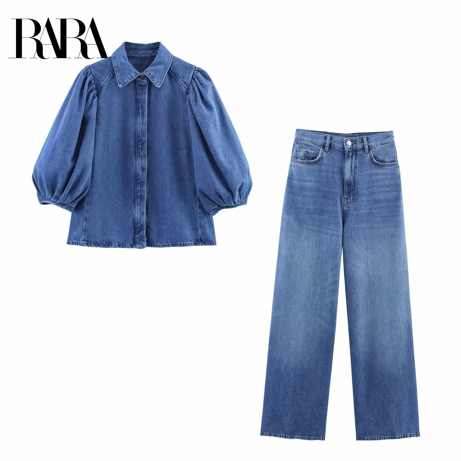 2025RARA Summer New Women's Classic Casual Simple Three-quarter Sleeve Denim Shirt With High Waist Wide Leg Jeans
2025RARA Summer New Women's Classic Casual Simple Three-quarter Sleeve Denim Shirt With High Waist Wide Leg Jeans