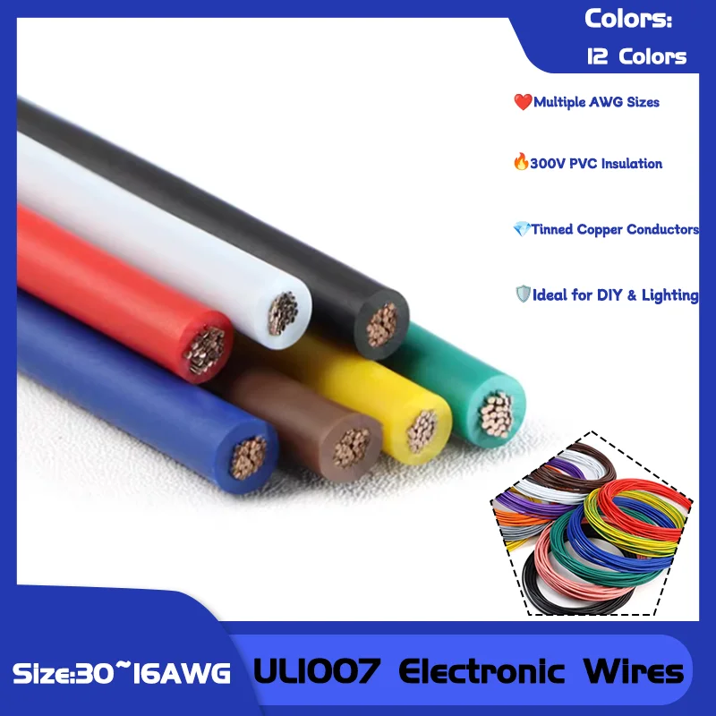 UL1007 30 28 26 24 22 20 18 16AWG Electronic Wires 300V PVC Insulated Tinned Copper Cable DIY Lighting LED Wire Line 2/5M
UL1007 30 28 26 24 22 20 18 16AWG Electronic Wires 300V PVC Insulated Tinned Copper Cable DIY Lighting LED Wire Line 2/5M