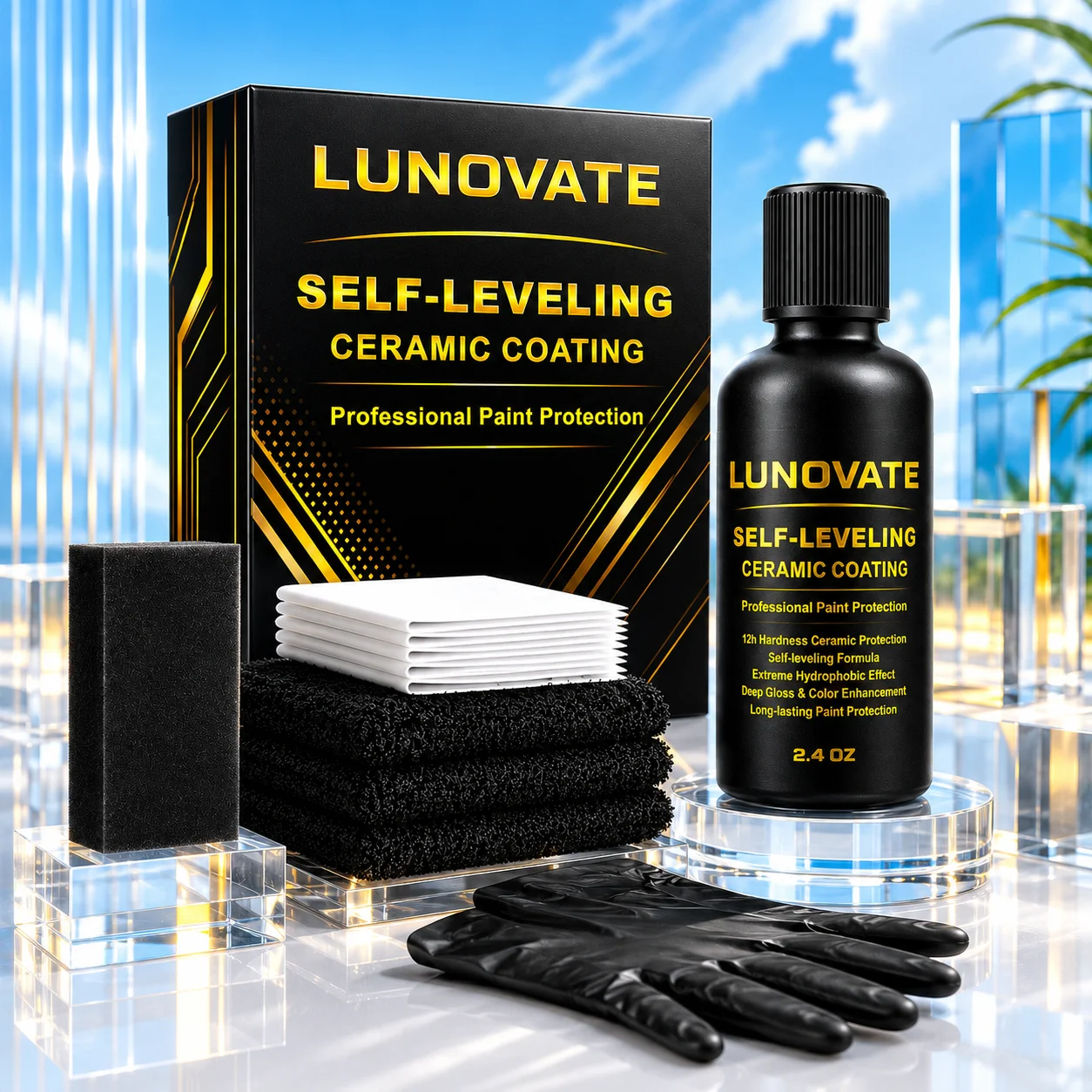 LUNOVATE Self-Leveling Ceramic Coating 12H Hardness Hydrophobic Gloss Paint Protection for Car 2.4OZ
LUNOVATE Self-Leveling Ceramic Coating 12H Hardness Hydrophobic Gloss Paint Protection for Car 2.4OZ