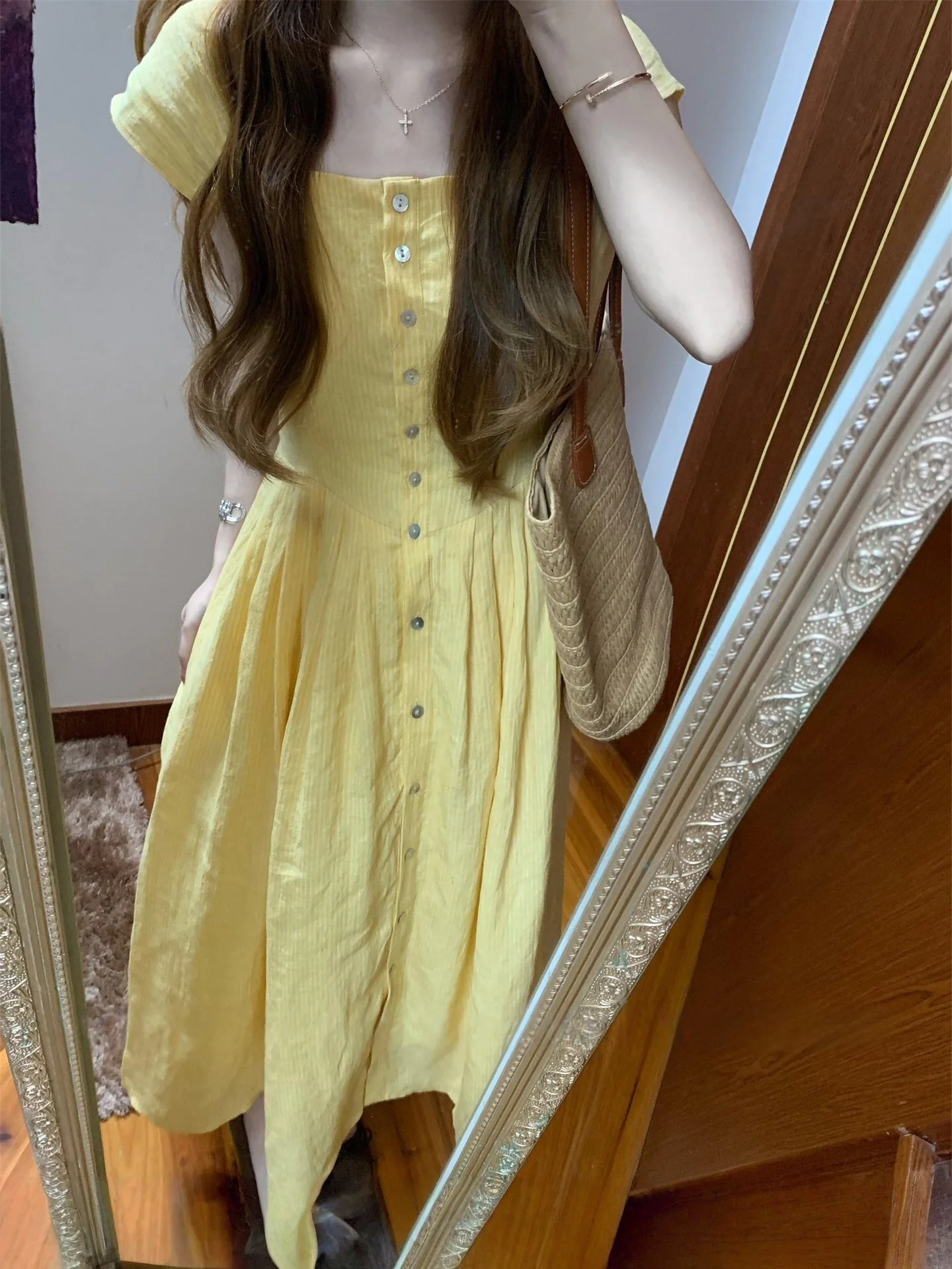 Yellow Striped Short Sleeve Dress Women's Summer Unique Beautiful Design Waist Cinching A-Line Long Dress Sweet Style Button ...
Yellow Striped Short Sleeve Dress Women's Summer Unique Beautiful Design Waist Cinching A-Line Long Dress Sweet Style Button ...