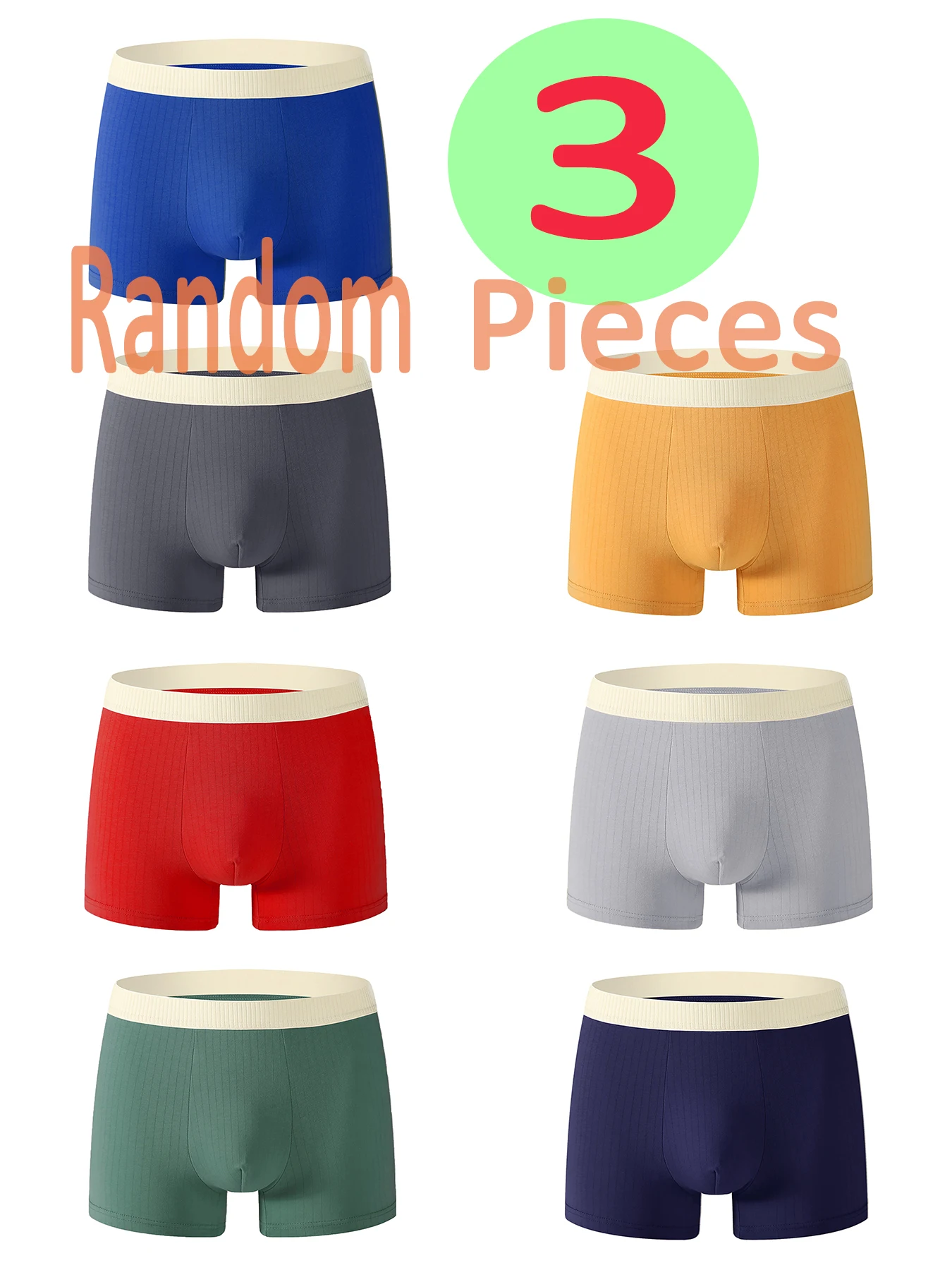 3-Piece Random Men's Cotton Boxer Briefs Set - Ribbed Fabric with Contrast Waistband Underwear
3-Piece Random Men's Cotton Boxer Briefs Set - Ribbed Fabric with Contrast Waistband Underwear