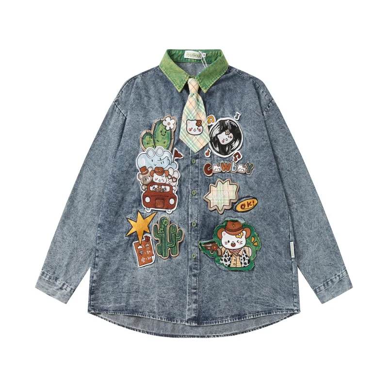 MAQVOB High Quality Heavy Washing Cartoon Cat Embroidery Men Women Street Fashion Loose Versatile Long Sleeve Denim Shirt
MAQVOB High Quality Heavy Washing Cartoon Cat Embroidery Men Women Street Fashion Loose Versatile Long Sleeve Denim Shirt