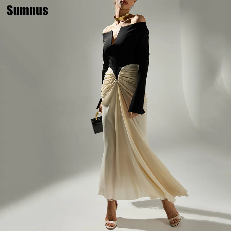 Sumnus Charming Mermaid Prom Dress Off Shoulder Pleats Contrast Color Midi Evening Dress Gala فساتين سهرة Customized
Sumnus Charming Mermaid Prom Dress Off Shoulder Pleats Contrast Color Midi Evening Dress Gala فساتين سهرة Customized