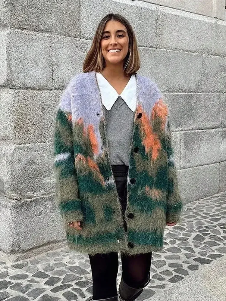 Вязаный свитер с v-образным вырезом, пальто, осенний свободный повседневный наряд для беременных, женский длинный кардиган с ярким принтом, однобортный
Вязаный свитер с v-образным вырезом, пальто, осенний свободный повседневный наряд для беременных, женский длинный кардиган с ярким принтом, однобортный