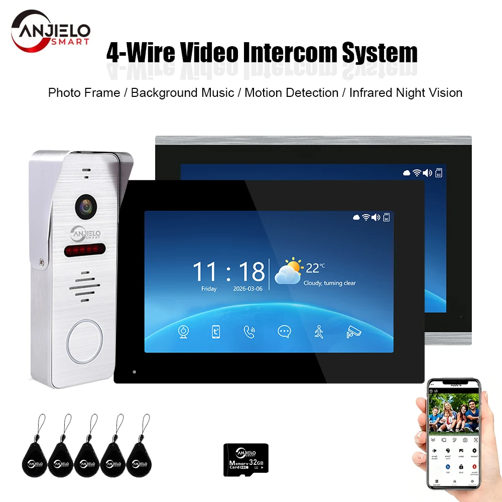 ANJIELO 4-Wire Tuya Smart Video Intercom 1080P Doorphone Two-Way Audio Night Vision Motion Detection Home Secure
ANJIELO 4-Wire Tuya Smart Video Intercom 1080P Doorphone Two-Way Audio Night Vision Motion Detection Home Secure