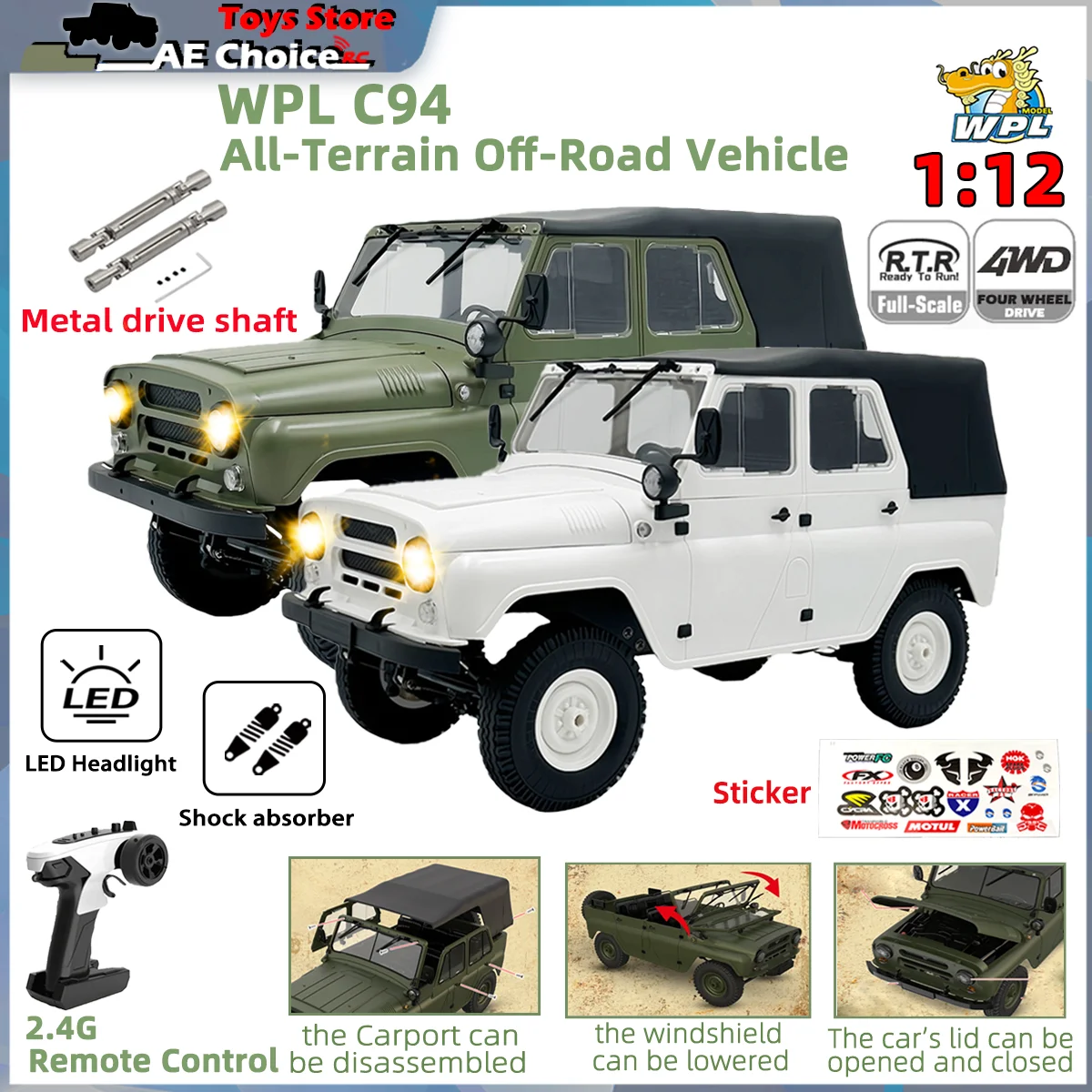 WPL C94 1:12 RC Car Simulation UAZ-469 Climbing Off Road Vehicle 2.4GHz 4WD Simulation Model Car Children Boys Birthday Gift Toy
WPL C94 1:12 RC Car Simulation UAZ-469 Climbing Off Road Vehicle 2.4GHz 4WD Simulation Model Car Children Boys Birthday Gift Toy