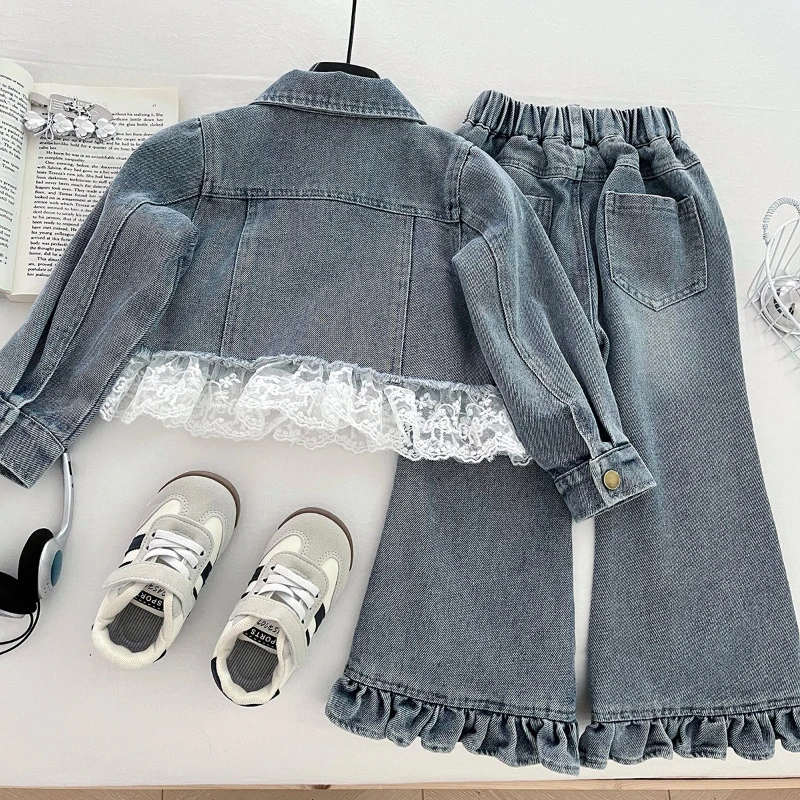Autumn New Korean Version Girls' Denim Top+lace Pants Cute Denim Two-piece Set Girls' Denim Suit
Autumn New Korean Version Girls' Denim Top+lace Pants Cute Denim Two-piece Set Girls' Denim Suit