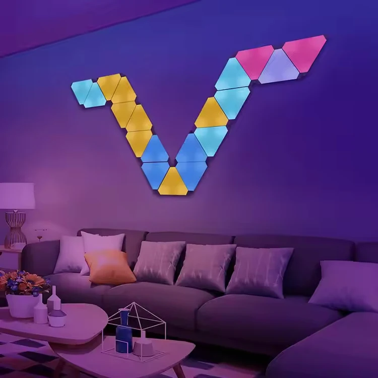 Smart Control ABS Minimalist White RGB Wall Light Set 6pcs Triangle Panel LED Lights App Voice Sync Dimmable DIY Surface Mounted
