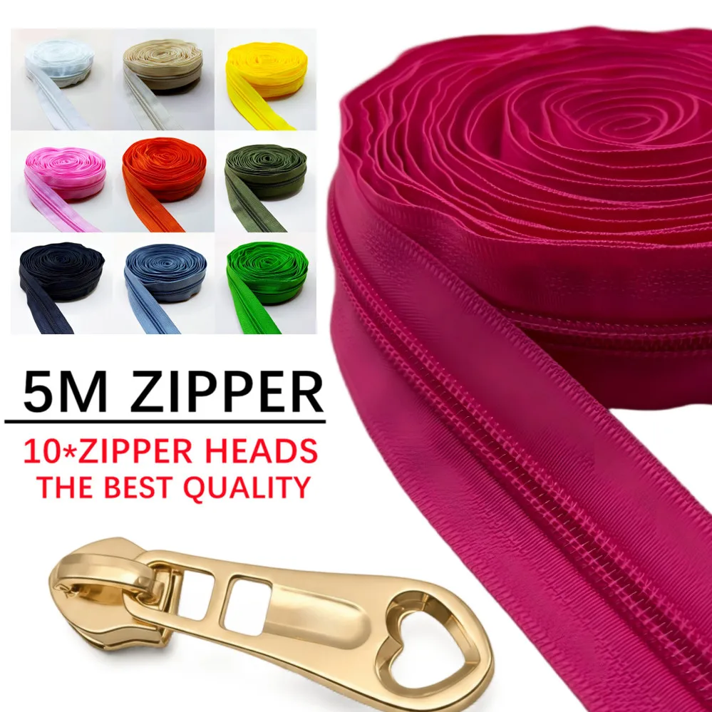 5M 5# Nylon Zipper Puller Bag Pocket Closure Zip Clothes Decor Zips Repair Kit DIY Sewing Accessories Including 10 zipper heads
5M 5# Nylon Zipper Puller Bag Pocket Closure Zip Clothes Decor Zips Repair Kit DIY Sewing Accessories Including 10 zipper heads
