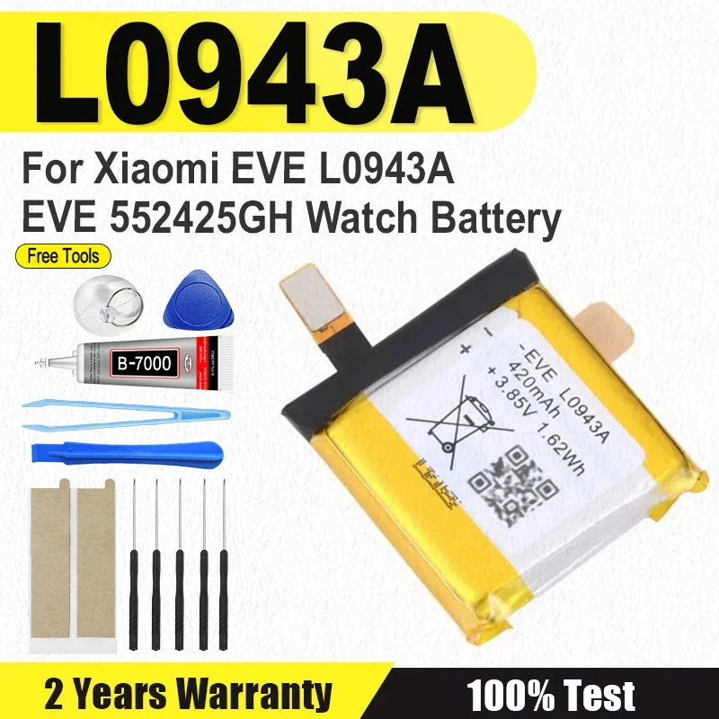 Аккумулятор EVE-552425GH L0943A 420 мАч для Xiaomi EVE L0943A Аккумулятор для часов + бесплатные инструменты
Аккумулятор EVE-552425GH L0943A 420 мАч для Xiaomi EVE L0943A Аккумулятор для часов + бесплатные инструменты