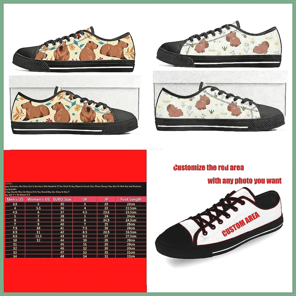 Custom Capybara Canvas Sneakers Low Top Lace-Up Comfortable Casual Shoes for Adults Fashion Cartoon Couple Design
Custom Capybara Canvas Sneakers Low Top Lace-Up Comfortable Casual Shoes for Adults Fashion Cartoon Couple Design