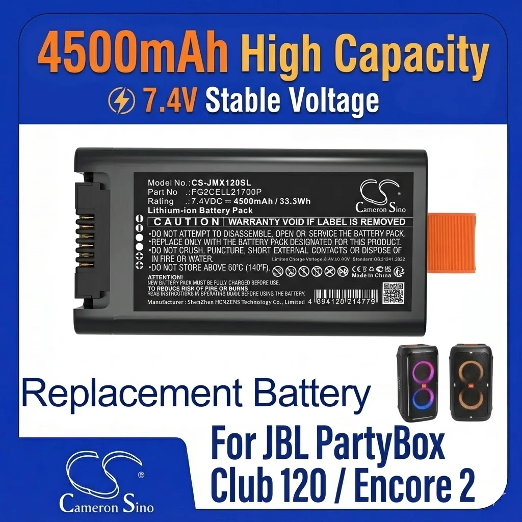 Cameron Sino Replacement Battery for JBL PartyBox Club 120, Fits P/N FG2CELL21700P
Cameron Sino Replacement Battery for JBL PartyBox Club 120, Fits P/N FG2CELL21700P