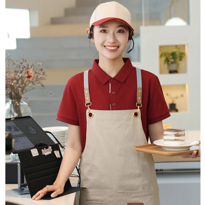 High-end restaurant workwear short-sleeve uniform for milk tea shop and cafe staffpoloSummer workwear shirt made of ice silkT
High-end restaurant workwear short-sleeve uniform for milk tea shop and cafe staffpoloSummer workwear shirt made of ice silkT