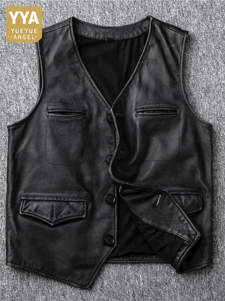 Mens Black Cowhide Genuine Leather Vest Slim Fit Single Breasted Vintage Cargo Sleeveless Jacket Male Motorcycle Waistcoat 4XL
Mens Black Cowhide Genuine Leather Vest Slim Fit Single Breasted Vintage Cargo Sleeveless Jacket Male Motorcycle Waistcoat 4XL