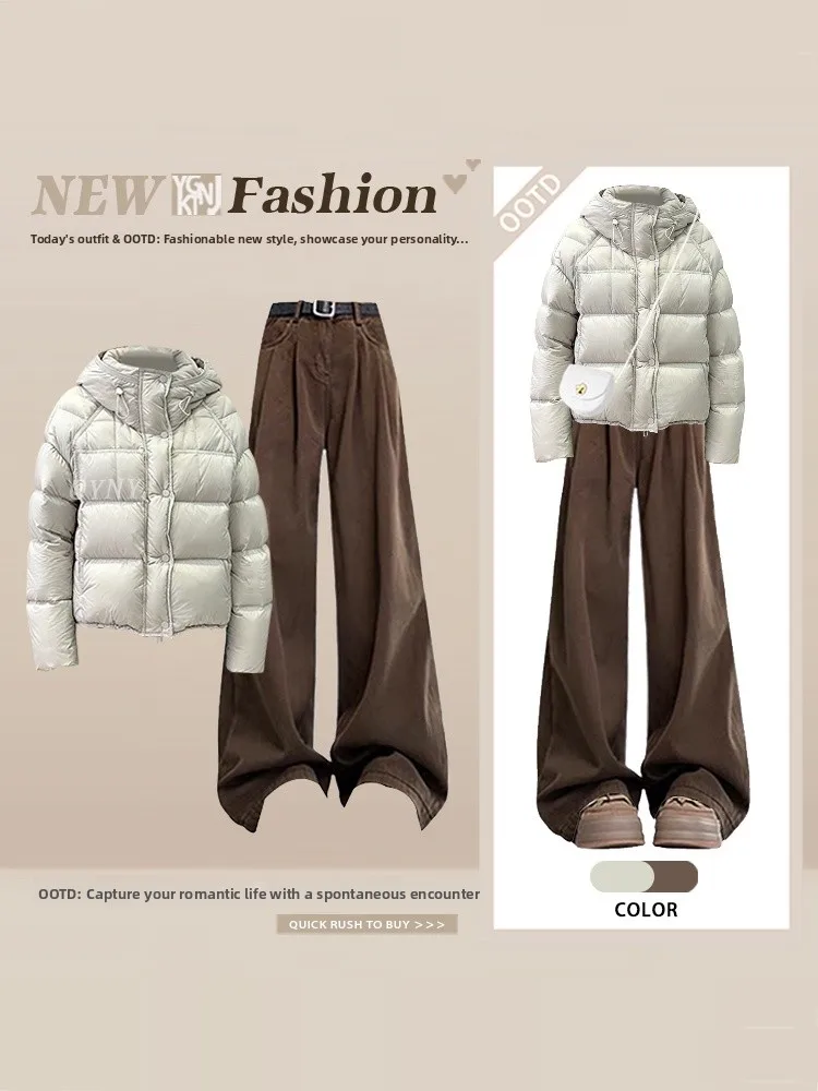 Winter New Loose Slimming Cotton Jacket Women's Wide Leg Straight Pants Set Warm Elegant Two Piece Set Fashionable Casual Wear
Winter New Loose Slimming Cotton Jacket Women's Wide Leg Straight Pants Set Warm Elegant Two Piece Set Fashionable Casual Wear