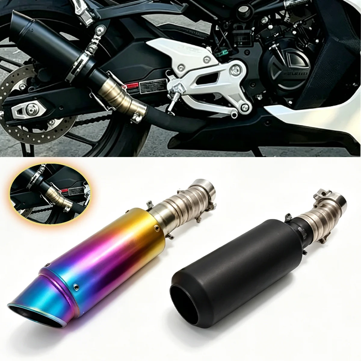 51mm Caliber Modified Stainless Steel Exhaust Pipe Full System with Mid Link Pipe & DB Killer for CFMOTO 450SR 450NK 450SS 2022-
51mm Caliber Modified Stainless Steel Exhaust Pipe Full System with Mid Link Pipe & DB Killer for CFMOTO 450SR 450NK 450SS 2022-