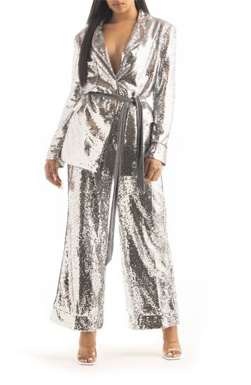 Sparkling Sequin Silver Women Suits For Wedding 2 Pcs Blazer with Belt + Pants Formal Red Carpet Prom Evening Dress Custom Made
Sparkling Sequin Silver Women Suits For Wedding 2 Pcs Blazer with Belt + Pants Formal Red Carpet Prom Evening Dress Custom Made