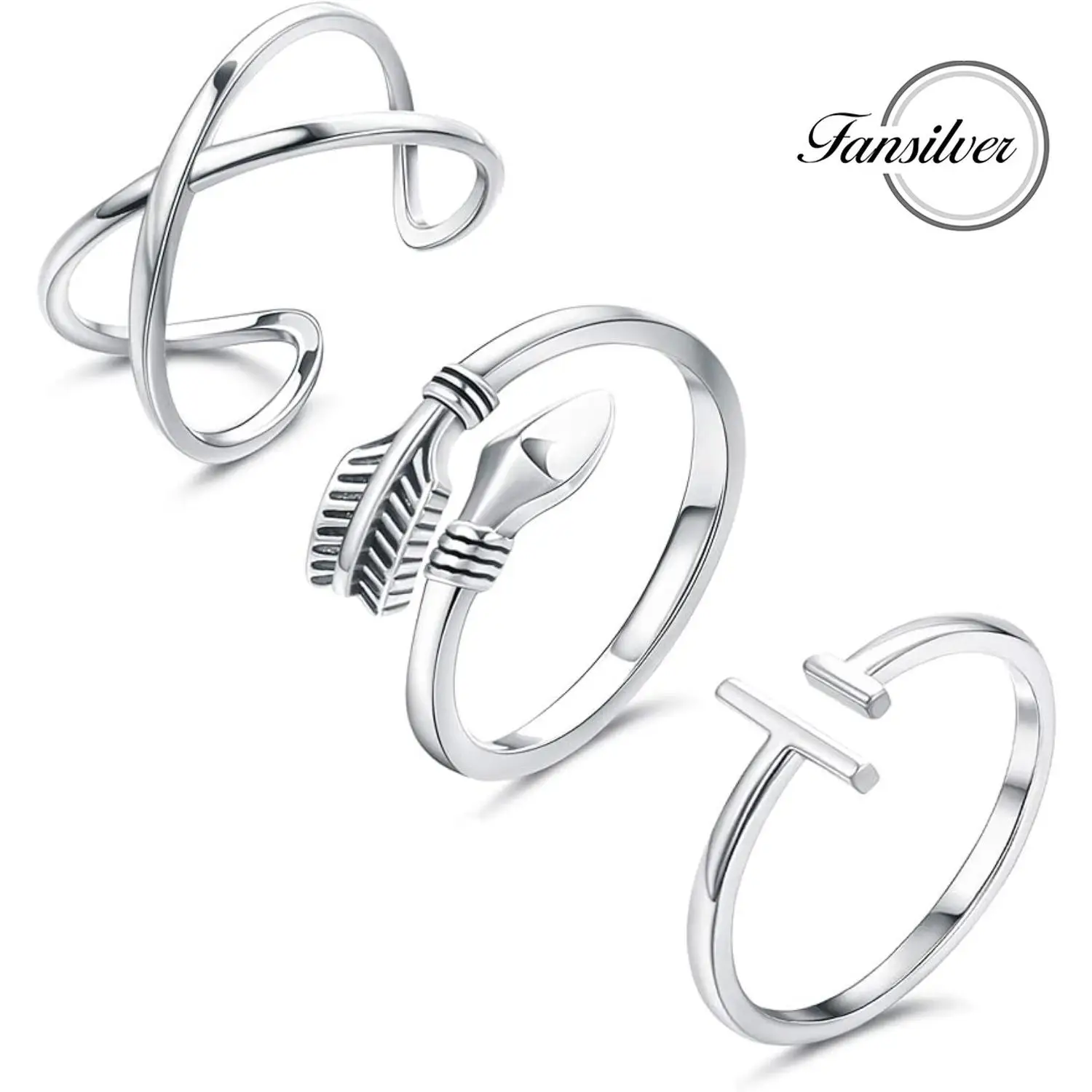 Fansilver 3PCS 925 Sterling Silver Open Adjustable Rings for Women Men Minimalist X Cross Arrow Stackable Rings Set Size 6-9
Fansilver 3PCS 925 Sterling Silver Open Adjustable Rings for Women Men Minimalist X Cross Arrow Stackable Rings Set Size 6-9