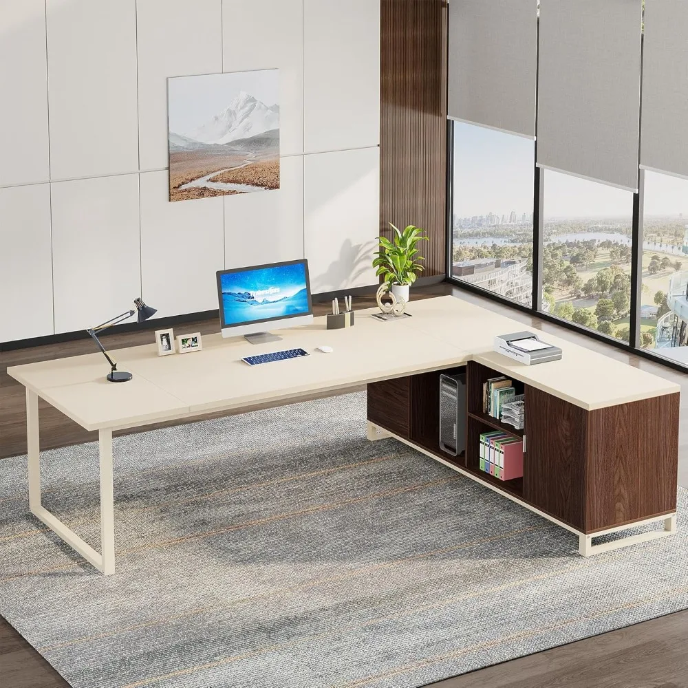 70.8" Executive Desk with 55" File Cabinet, Modern L Shaped Computer Desk with Storage Shelves and Cabinet for Home Office
70.8" Executive Desk with 55" File Cabinet, Modern L Shaped Computer Desk with Storage Shelves and Cabinet for Home Office