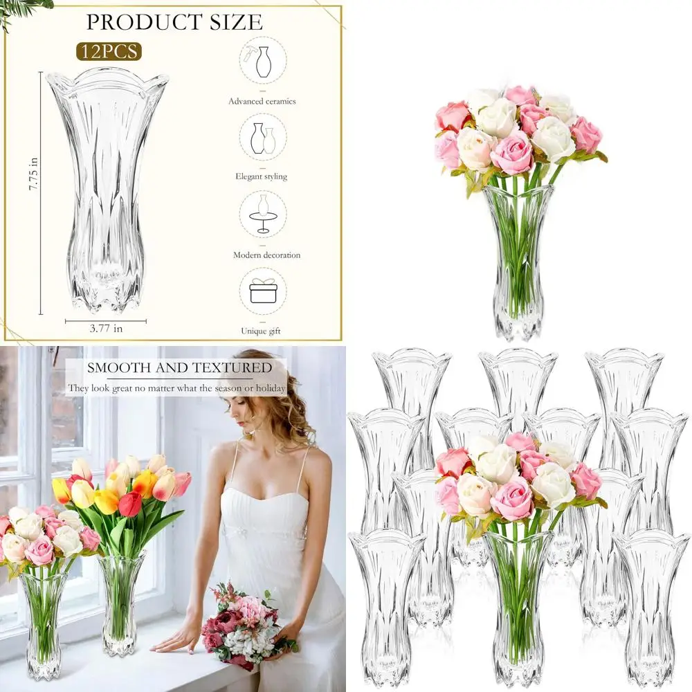 Set of 12 Clear Glass Phoenix Vases, Tall & Thickened, 7.75 x 3.77, Decorative Crystal for Home & Weddings
Set of 12 Clear Glass Phoenix Vases, Tall & Thickened, 7.75 x 3.77, Decorative Crystal for Home & Weddings