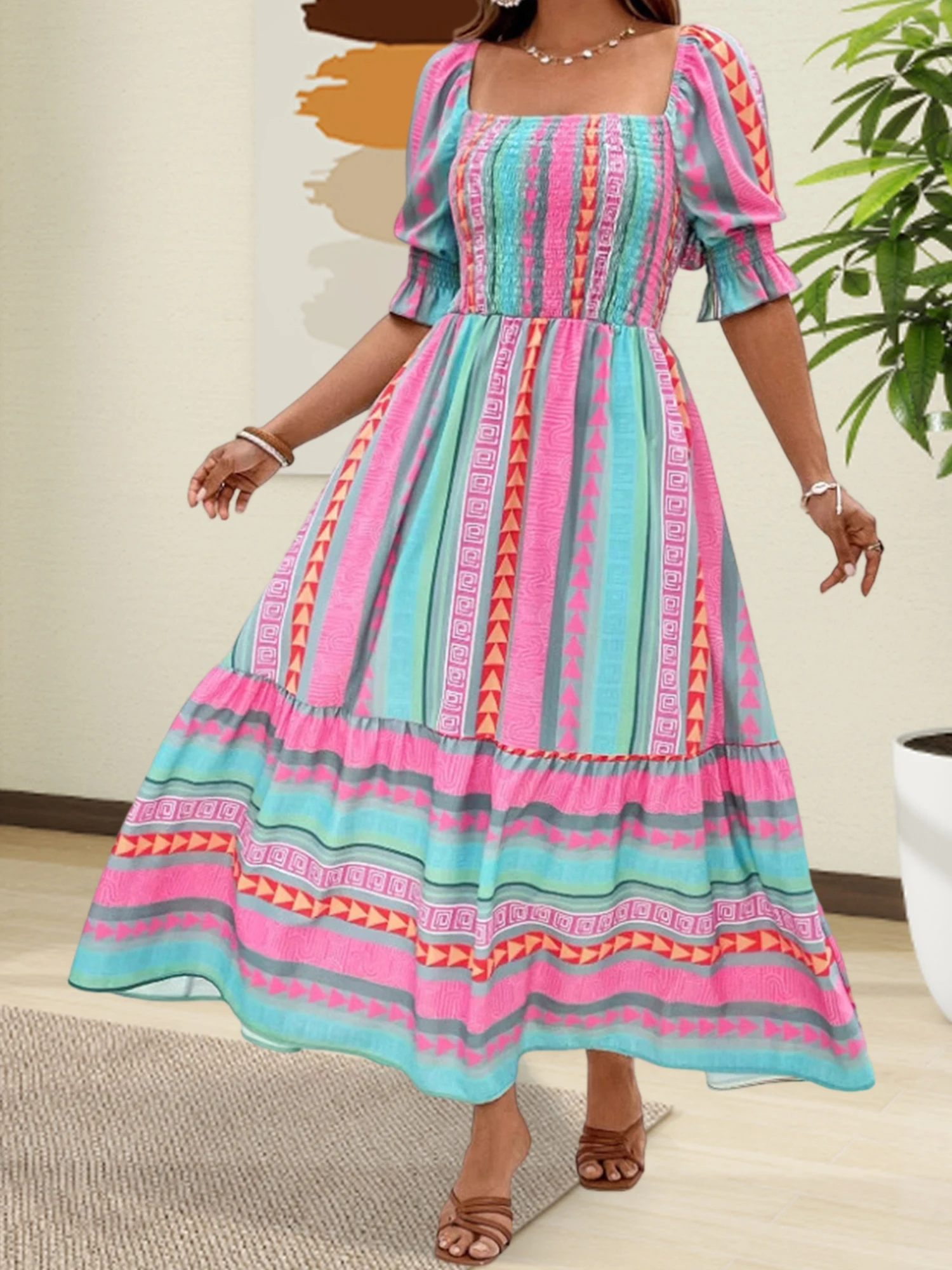 Women Plus Size Floral Print Maxi Dress Casual Summer Short Sleeve V-Neck Boho Party Dress for Beachwear and Vacation
Women Plus Size Floral Print Maxi Dress Casual Summer Short Sleeve V-Neck Boho Party Dress for Beachwear and Vacation