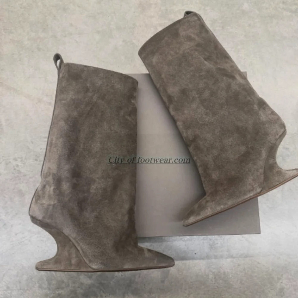 Women's suede grey/black wedges mid calf boots pointy toe leather strange styl high heels boots luxury designer 2026 new shoes
Women's suede grey/black wedges mid calf boots pointy toe leather strange styl high heels boots luxury designer 2026 new shoes