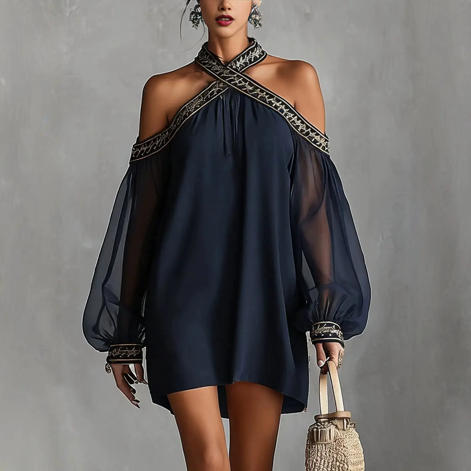 Elegant Crisscross Halter Mini Dress For Women Sleeveless Off Shoulder Lantern Sleeve Fashion Date Night Evening Short Dresses
Elegant Crisscross Halter Mini Dress For Women Sleeveless Off Shoulder Lantern Sleeve Fashion Date Night Evening Short Dresses