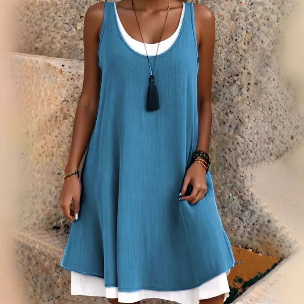 New Summer Women's Dress Patchwork Fake Two-piece O-neck Fashion Casual Vacation Beach Vest Skirt
New Summer Women's Dress Patchwork Fake Two-piece O-neck Fashion Casual Vacation Beach Vest Skirt