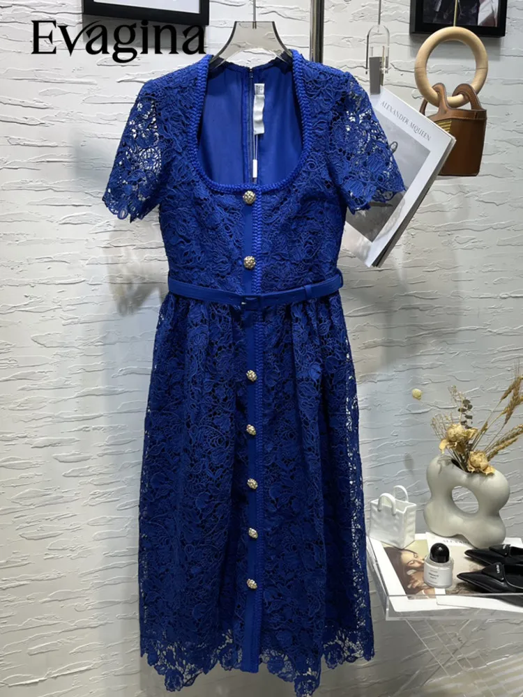 Evagina Spring/Summer Polyester Temperament Commuter Square Collar Short Sleeve High-Waist Slim Deep Blue Lace Dress
Evagina Spring/Summer Polyester Temperament Commuter Square Collar Short Sleeve High-Waist Slim Deep Blue Lace Dress