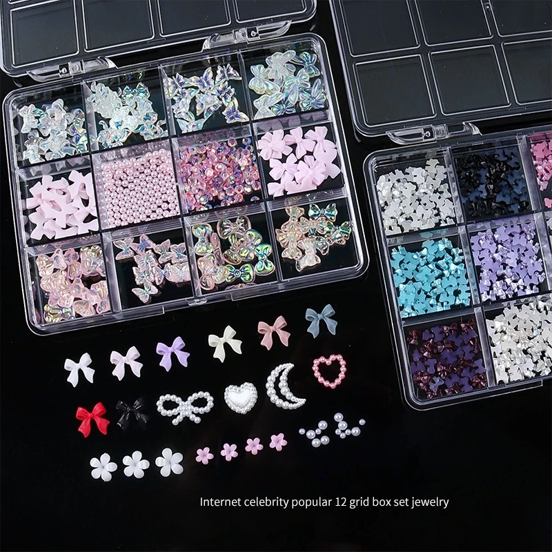 New Arrival Resin Nail Art Charms 12-Slot Boxed Collection of Bowties, Hearts, Moons, Flowers and Pearls for a Charming Manicure
New Arrival Resin Nail Art Charms 12-Slot Boxed Collection of Bowties, Hearts, Moons, Flowers and Pearls for a Charming Manicure