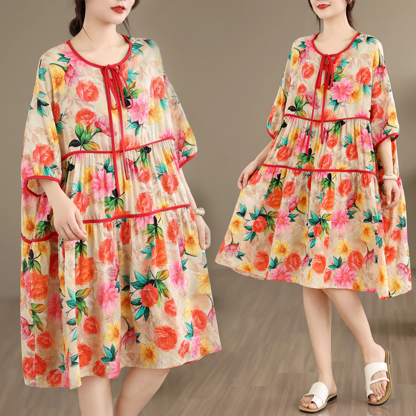 Summer Large Size Cotton Linen Print Collar Rope Loose Elegant Slimming Versatile Dress Artistic Style High Waist A-Line Skirt
Summer Large Size Cotton Linen Print Collar Rope Loose Elegant Slimming Versatile Dress Artistic Style High Waist A-Line Skirt