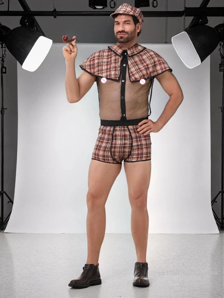 Mens Sheer Mesh Plaid Detective Costume Cosplay Full Set Music Festival Stage Dance Performance Halloween Fancy Dress Outfit
Mens Sheer Mesh Plaid Detective Costume Cosplay Full Set Music Festival Stage Dance Performance Halloween Fancy Dress Outfit