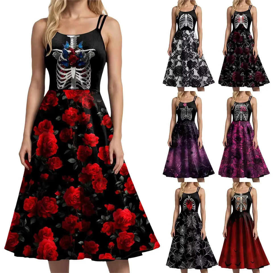 Ladies Halloween Witch Print Strap Dress With Flowing Hem Dress Elegant And Pretty Exquisite Suspender Beach Baggy Sundress
Ladies Halloween Witch Print Strap Dress With Flowing Hem Dress Elegant And Pretty Exquisite Suspender Beach Baggy Sundress