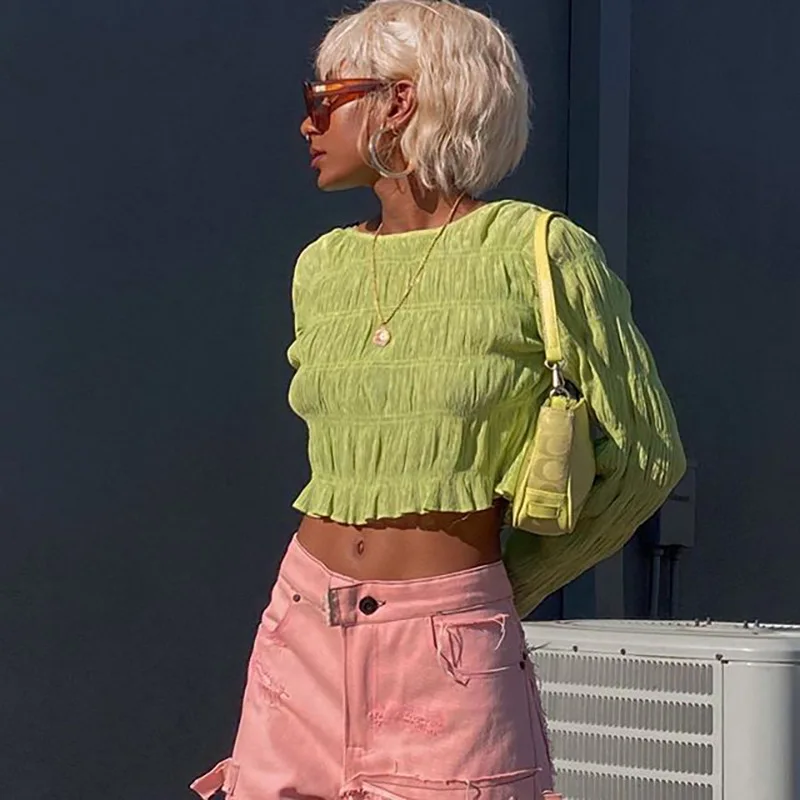 Wrinkled elegant sexy exposed navel T-shirt women's fashion autumn version all-match club party long-sleeved shirts short tops
Wrinkled elegant sexy exposed navel T-shirt women's fashion autumn version all-match club party long-sleeved shirts short tops