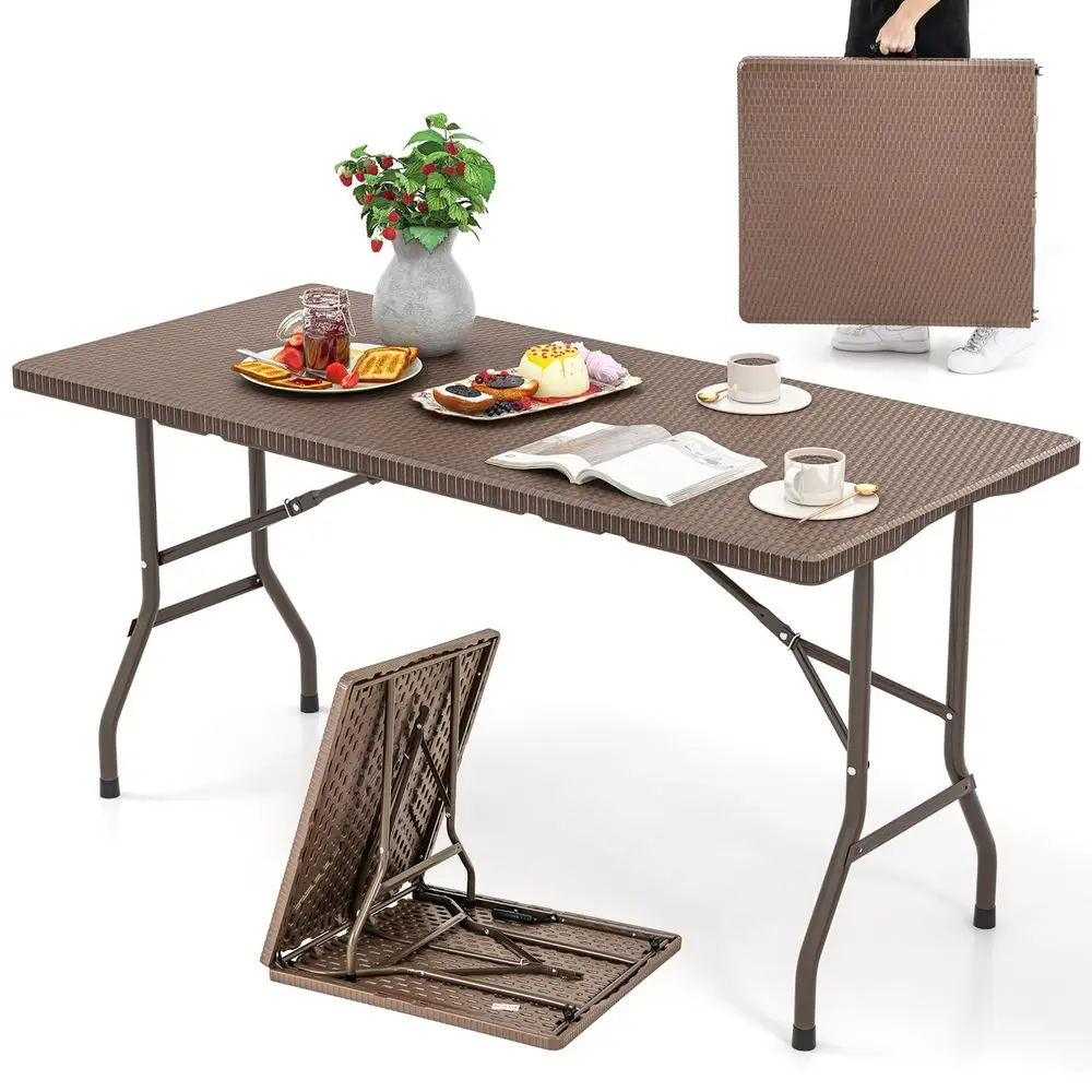 5FT Folding Table, Indoor Outdoor Foldable Plastic Table with Rattan Textured HDPE Tabletop, Sturdy Metal Fame, Carrying Handle
5FT Folding Table, Indoor Outdoor Foldable Plastic Table with Rattan Textured HDPE Tabletop, Sturdy Metal Fame, Carrying Handle