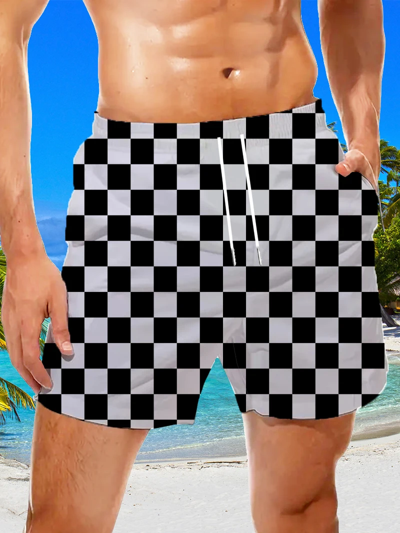 Men's contrasting check print drawstring shorts, summer outdoor casual trend beach shorts, quick-drying breathable trousers.
Men's contrasting check print drawstring shorts, summer outdoor casual trend beach shorts, quick-drying breathable trousers.