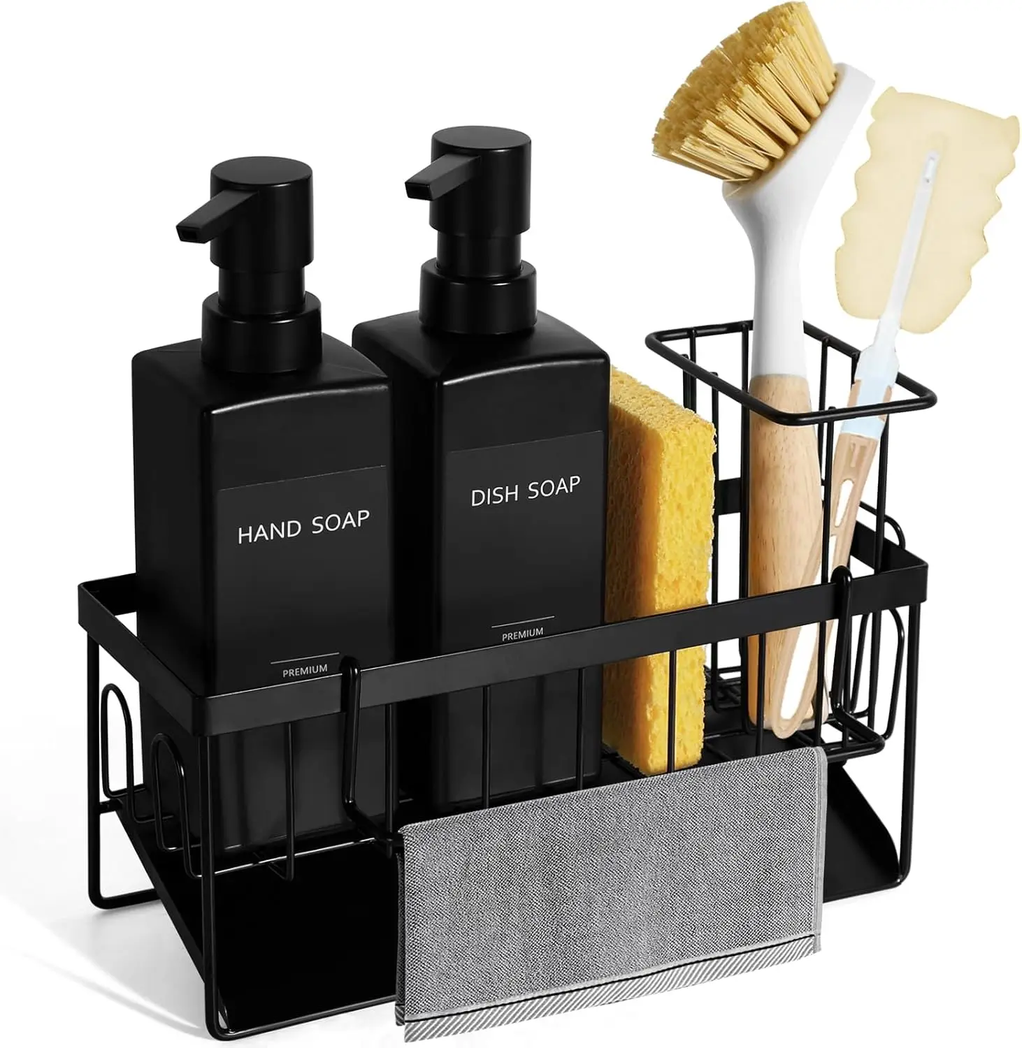 Dual Kitchen Soap Dispenser Set with Sponge Holder, 12 fl oz Each, Matte Black
Dual Kitchen Soap Dispenser Set with Sponge Holder, 12 fl oz Each, Matte Black