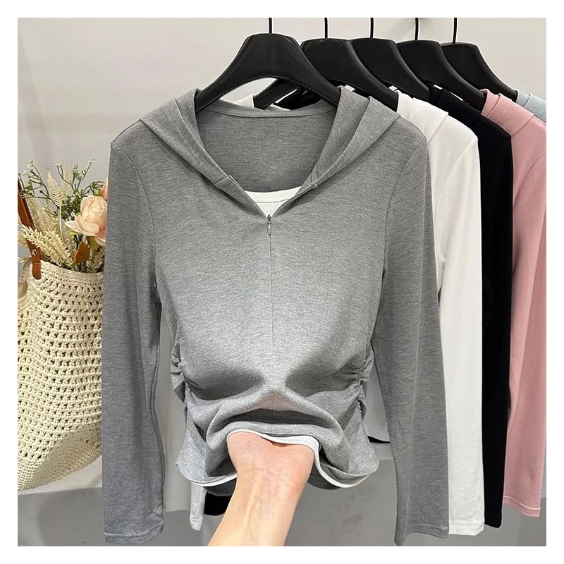 Slim Fit Long Sve Hoodie T-irt Women's Spring 2025 New Sle Casual Inner Wear Top Trendy Polyester Fiber Zipper Design
Slim Fit Long Sve Hoodie T-irt Women's Spring 2025 New Sle Casual Inner Wear Top Trendy Polyester Fiber Zipper Design