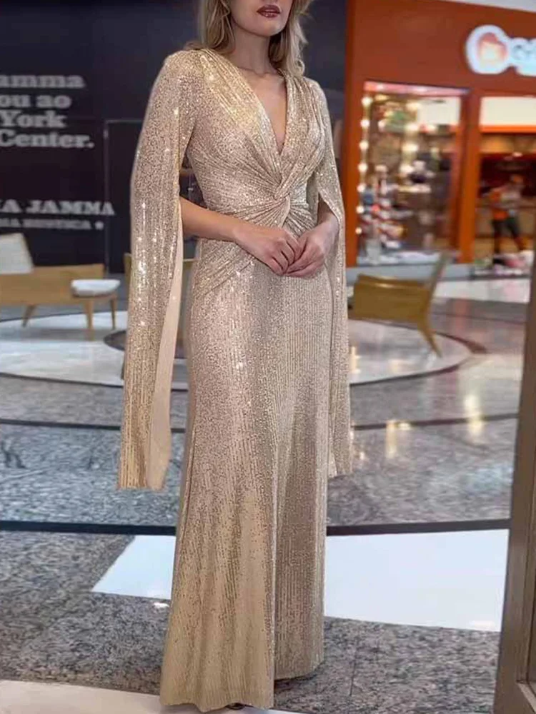 Women Long Sleeve Patchwork Dress V Neck Sequins Floor-Length Maxi Dress Casual Hollow Out Chic Party Club Solid Dress Vestido
Women Long Sleeve Patchwork Dress V Neck Sequins Floor-Length Maxi Dress Casual Hollow Out Chic Party Club Solid Dress Vestido