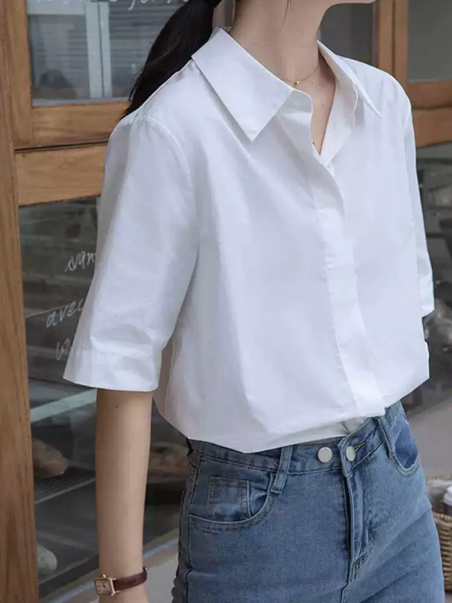 Elegant White Short Sleeve Shirt for Small Students Women Summer Loose Classic Style College Fashion Collar Button up Top
Elegant White Short Sleeve Shirt for Small Students Women Summer Loose Classic Style College Fashion Collar Button up Top