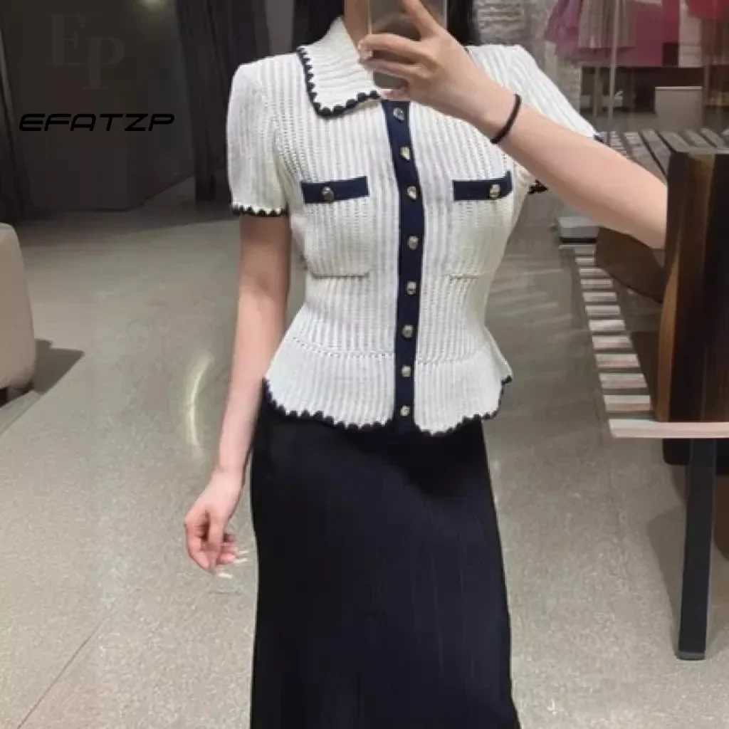 2024 Autumn New Contrast Color Ruffles Sweater Cardigan Women Short Sleeve Turn-down Collar Single Breasted Knit Tops 5240166
2024 Autumn New Contrast Color Ruffles Sweater Cardigan Women Short Sleeve Turn-down Collar Single Breasted Knit Tops 5240166