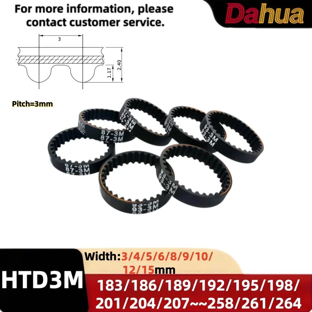HTD3M Timing Belt 183/186~~264mm Width 3/4/5/6/8/9/10/12/15mm Rubber Closed Loop Timing Belt 3mm Pitch for 3D Printer CNC Parts
HTD3M Timing Belt 183/186~~264mm Width 3/4/5/6/8/9/10/12/15mm Rubber Closed Loop Timing Belt 3mm Pitch for 3D Printer CNC Parts